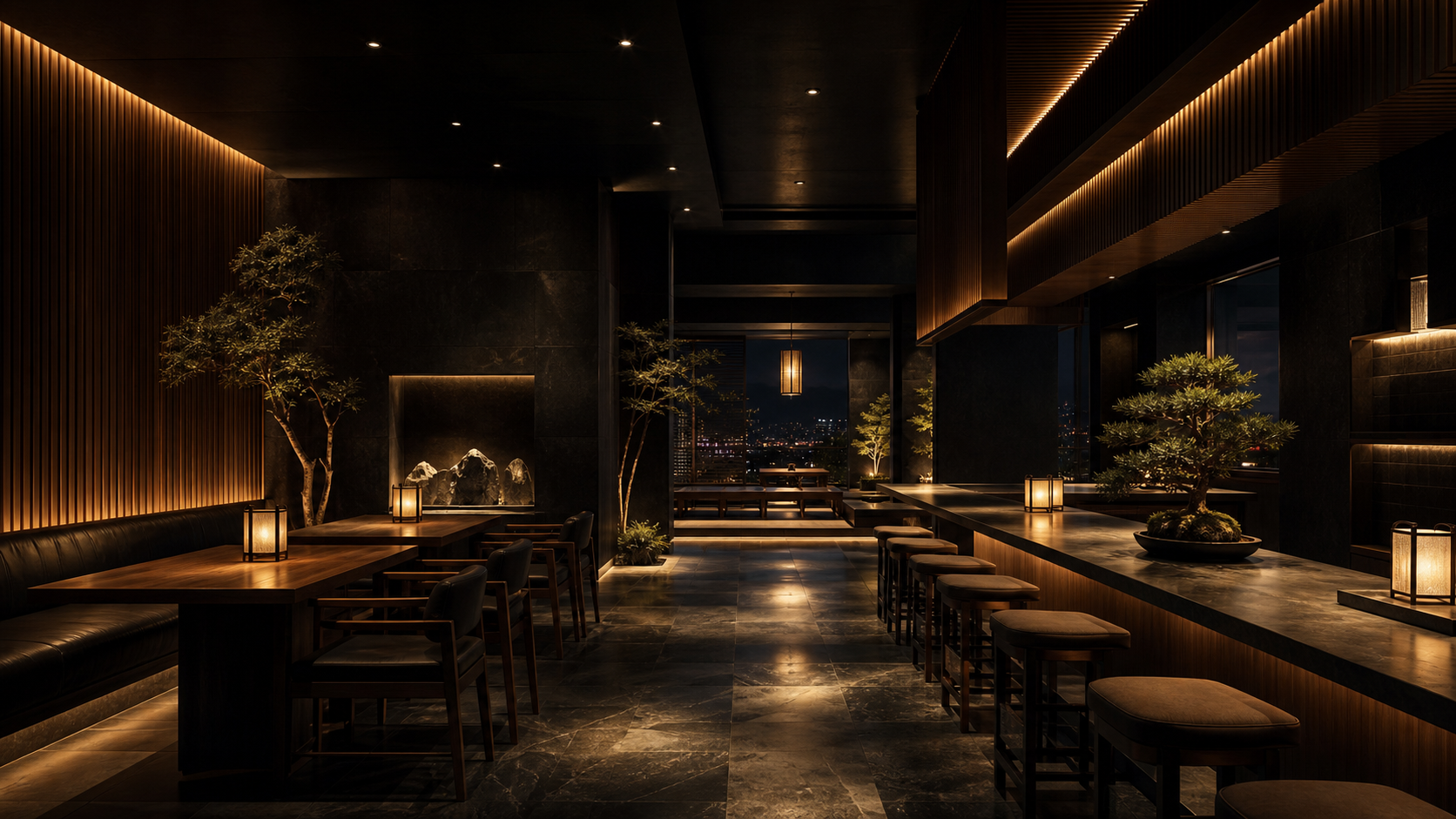 Khong gian quan cafe Nhat Ban hien dai ve dem