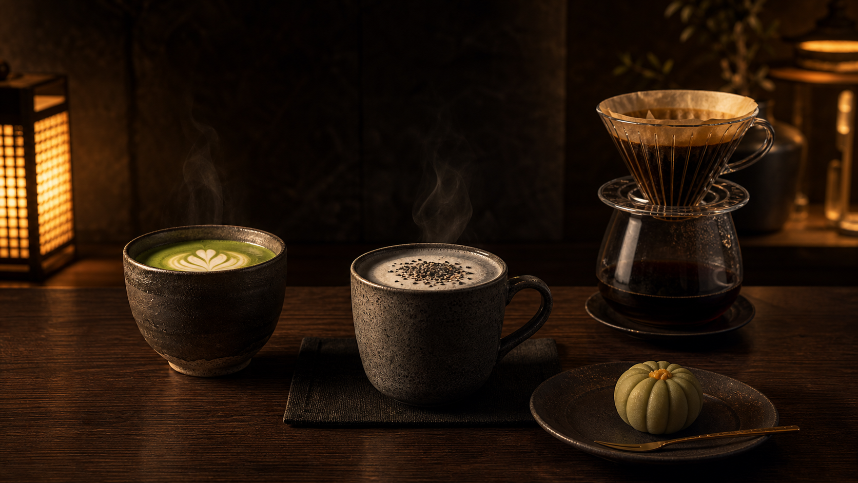 Menu cafe Nhat Ban voi matcha espresso va wagashi